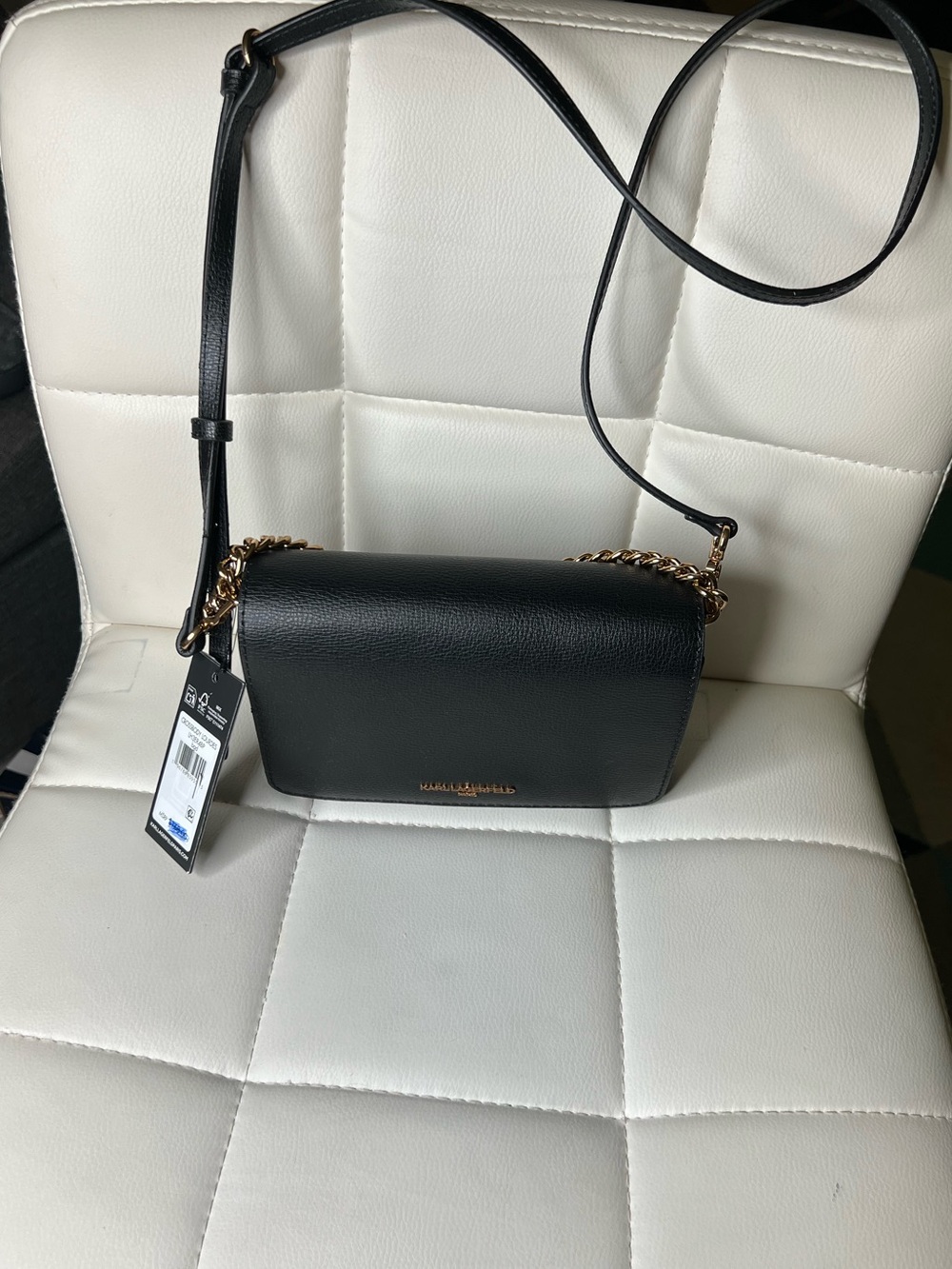 Karl Lagerfeld Black Crossbody Bag with Gold Chain Accent